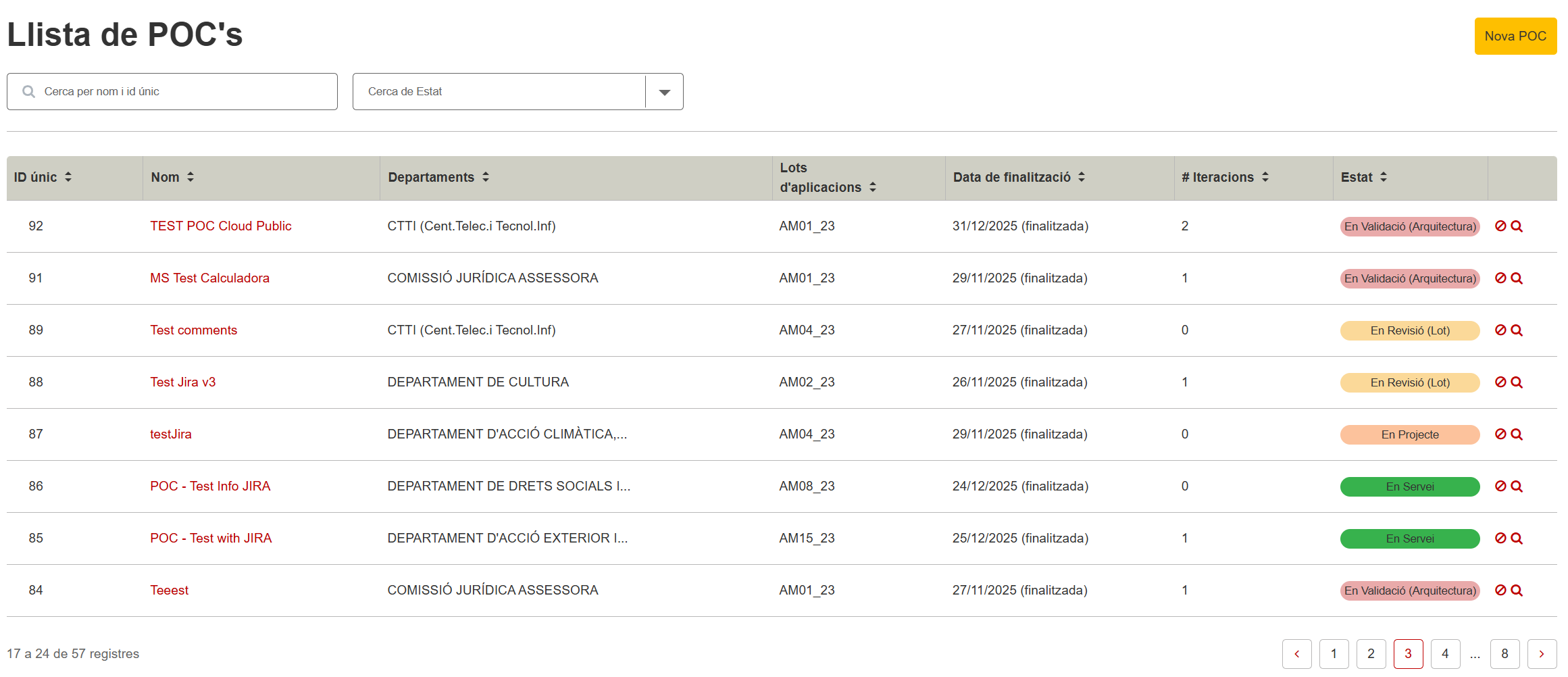 Pantalla &ldquo;Llista de POC&rsquo;s&rdquo;