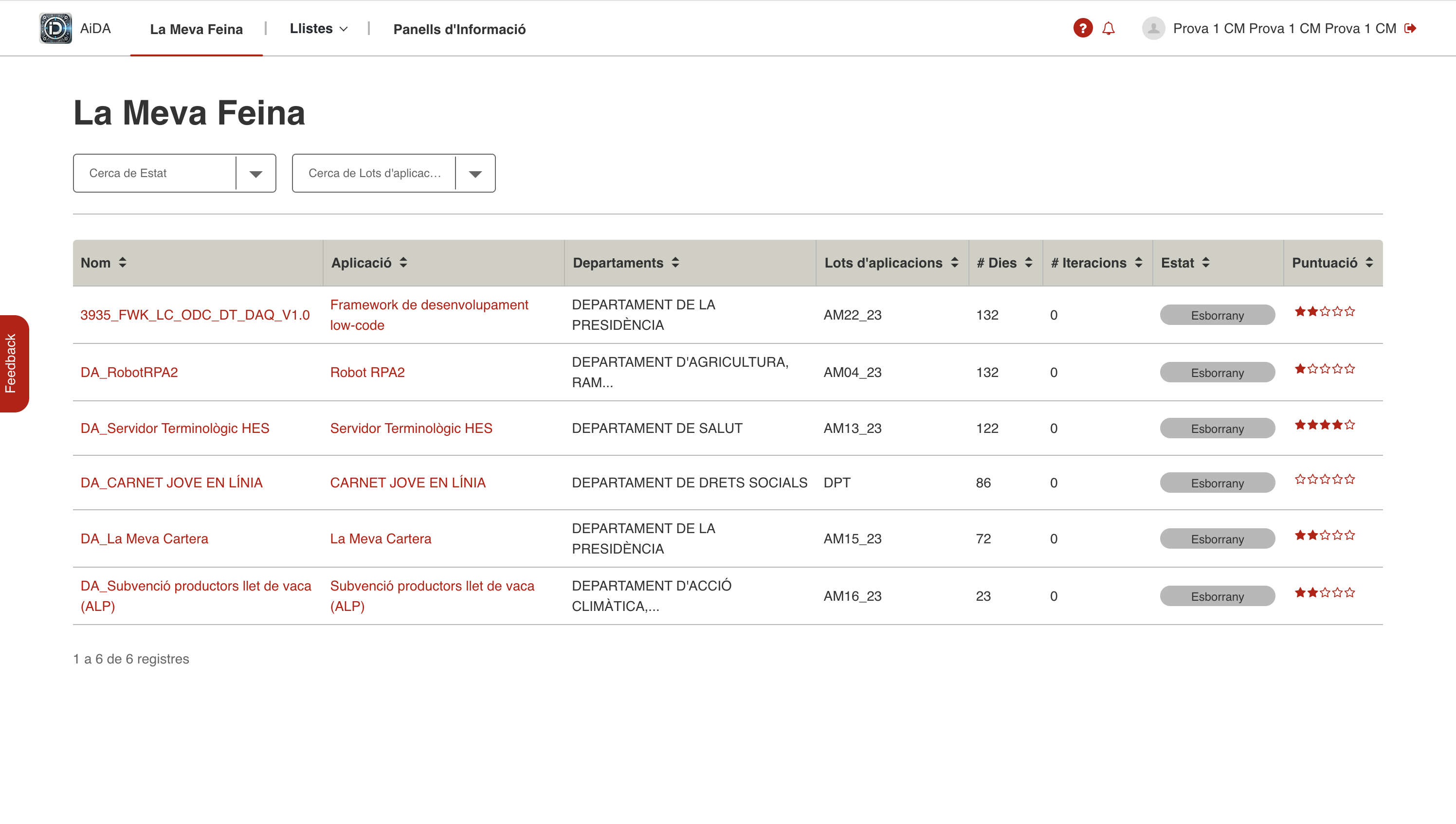 Pantalla &ldquo;La Meva Feina&rdquo;