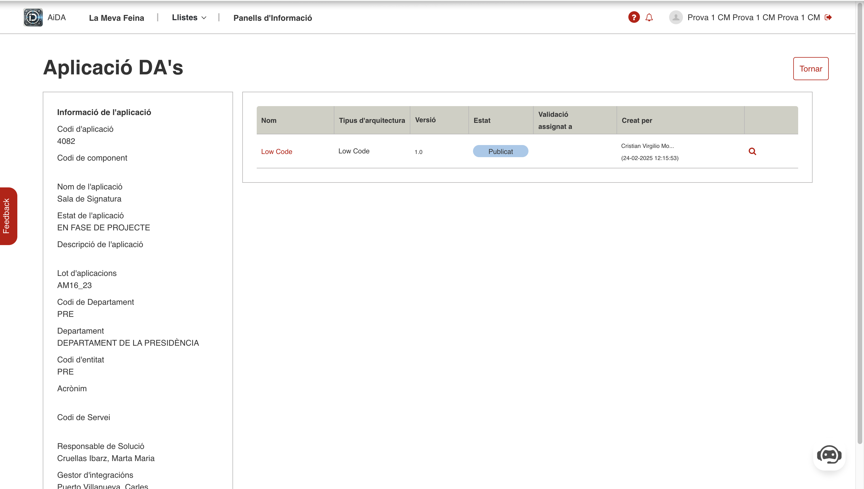 Pantalla d&rsquo;una aplicació mostrant un DA ja existent