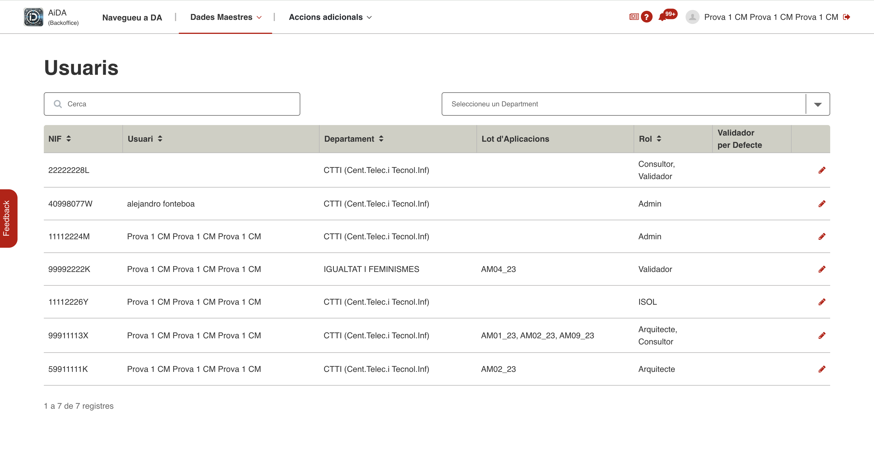 Pantalla de &ldquo;Dades mestres&rdquo;