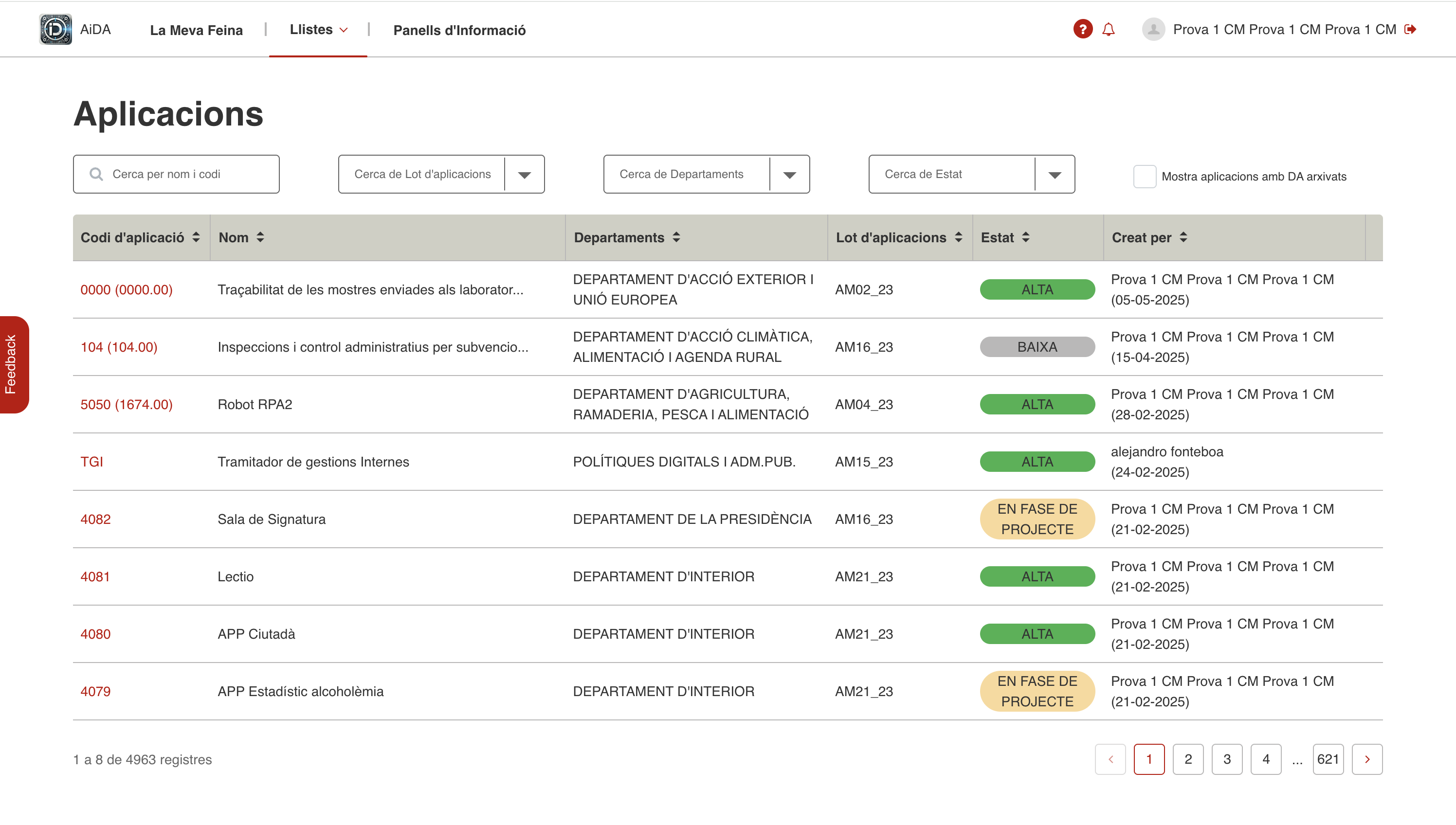 Pantalla principal de l&rsquo;aplicació DA Digital amb la llista d&rsquo;aplicacions
