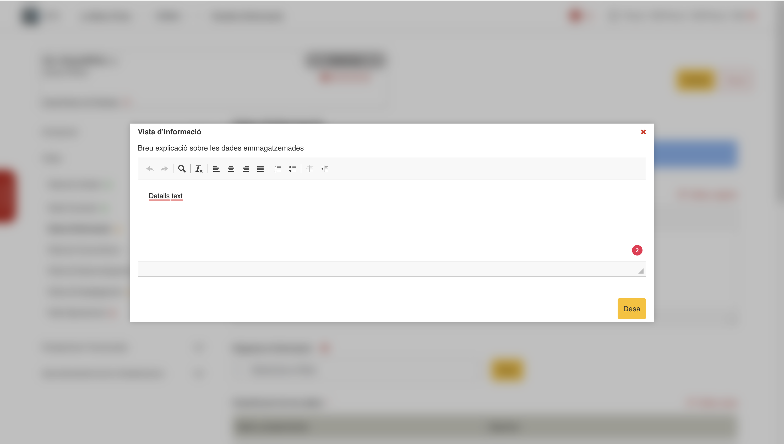 Pop-up d&rsquo;edició d&rsquo;un camp de text