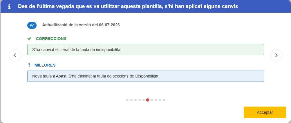 Pop-up de novetats de la plantilla