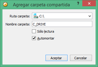 Agregar carpetas compartidas Virtual Box