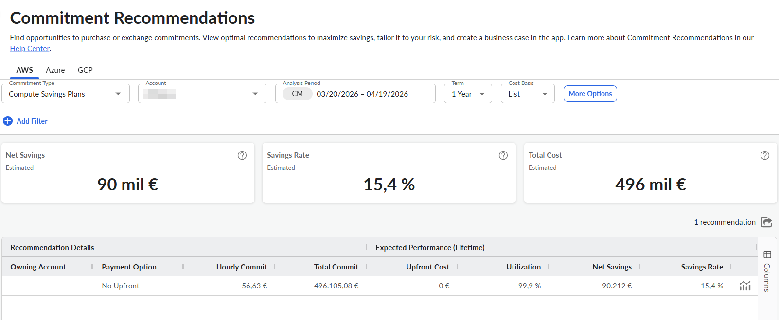 Apptio Commitment Recommendations